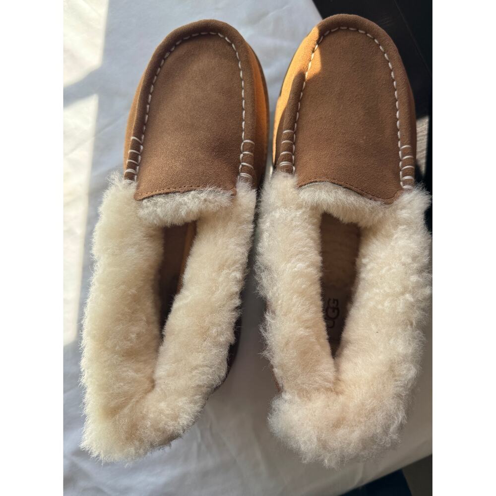 UGG Women’s Ansley Parc Chestnut Suede Platform Moccasin Slippers Size 9 - Picture 2 of 7